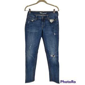 OLD NAVY Boyfriend Skinny Distress Blue Denim Jean Mid Rise Women Size 4 Zip Up